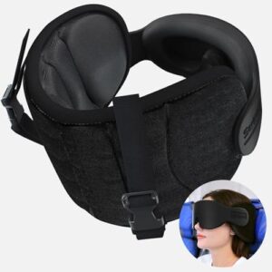 Travel Pillows for Airplanes, Airplane Pillow for Long Flight, Airplane Head Strap with Eye Mask for Sleep, Travel Neck Pillow for Car Road Trip, 360Β° Support Headrest, Stop Bobblehead, Black