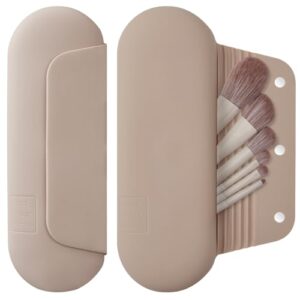 Silicone Makeup Brush Holder Travel Cosmetic Bag:Soft Portable Cosmetic Face Brushes Holder with Upgrade Anti-Fall Out Magnetic Closure, Large Travel Makeup Brush Case - Walnut