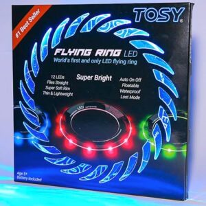 TOSY Flying Ring - 16 Million Color RGB or 12 LEDs, Super Bright, Lost Mode, Auto Light Up, Safe & Soft, Waterproof, Lightweight frisbee, Birthday, Camping Toy, Easter, Valentine Gift for Kid/Boy/Girl