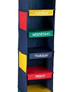Handy Laundry Daily Activity Kids Closet Organizer, 11" X 11" X 48", Prepare & Organize a Week's Worth of Your Children's Clothing, Shoes and After School Activities, Hangs Directly on The Closet Rod