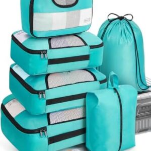 Veken 6 Set Packing Cubes for Suitcases, Travel Essentials for Carry on Luggage, Suitcase Organizer Bags Set for Travel Accessories in 4 Sizes(Extra Large, Large, Medium, Small)οΌCyan