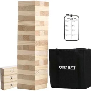 SPORT BEATS Outdoor Games Large Tower Game 54 Blocks Stacking Game Includes Carry Bag and Scoreboard