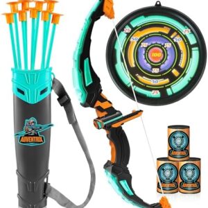 JOYIN Kids Bow and Arrow Set, LED Light Up Archery Toy Set with 9 Suction Cup Arrows, Target & Arrow Case, Indoor and Outdoor Hunting Play Gift Toys for Kids, Boys & Girls Ages 6-12